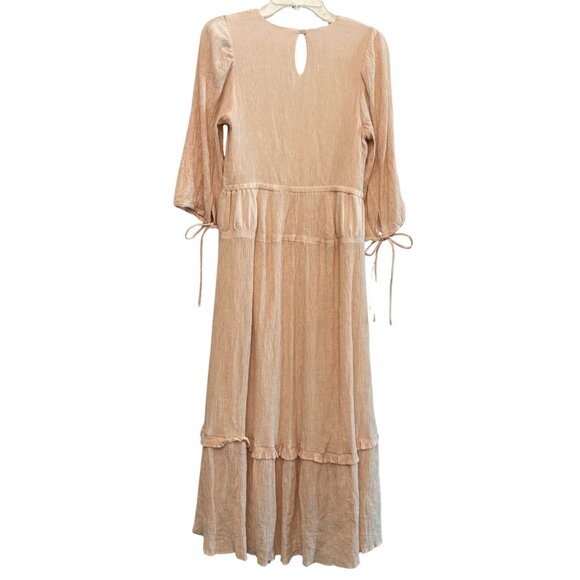 &Mercy Eilonwy Tiered Light Pink Midi Dress w/ 3/4 Puff Sleeves - Size Medium - Picture 9 of 10
